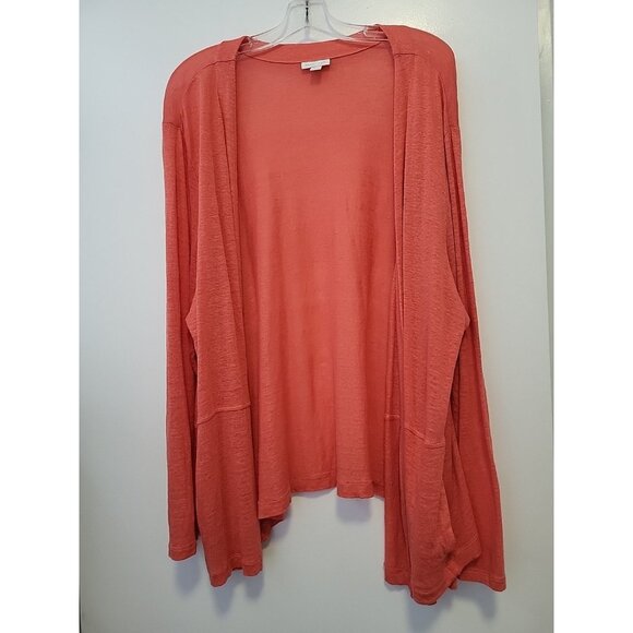J Jill Love Linen Open Front Cardigan Jacket Pockets Salmon 3X - Picture 1 of 7